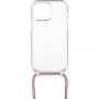 FIXED Pure Neck transparentní kryt se šňůrkou pro iPhone 13 Pro - růžový