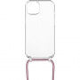 FIXED Pure Neck transparentní kryt se šňůrkou pro iPhone 14 - růžový
