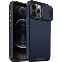 Matný kryt s posuvnou krytkou kamery pro iPhone 12 Pro Max - tmavě modrý