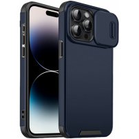 Matný kryt s posuvnou krytkou kamery pro iPhone 14 Pro Max - tmavě modrý