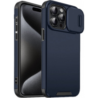 Matný kryt s posuvnou krytkou kamery pro iPhone 15 Pro - tmavě modrý