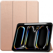 Pouzdro z PU kůže s prostorem na Apple Pencil a funkcí uspání pro iPad Pro 13" (2024/2025) - růžovozlaté