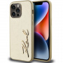Karl Lagerfeld Wrinkled Signature Logo metalický kryt pro iPhone 14 Pro Max - zlatý