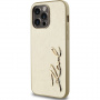 Karl Lagerfeld Wrinkled Signature Logo metalický kryt pro iPhone 14 Pro Max - zlatý