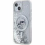 Karl Lagerfeld Liquid Glitter Karl and Choupette Heads kryt s MagSafe pro iPhone 15 - stříbrný