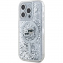 Karl Lagerfeld Liquid Glitter Karl and Choupette Heads kryt s MagSafe pro iPhone 15 Pro - stříbrný