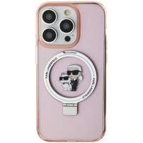 Karl Lagerfeld Ringstand Karl and Choupette kryt s výklopným stojánkem a MagSafe pro iPhone 15 Pro - růžový