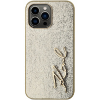 Karl Lagerfeld Wrinkled Signature Logo metalický kryt pro iPhone 14 Pro Max - zlatý