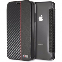 BMW Carbon Red Stripe Book pouzdro pro iPhone XR - černé