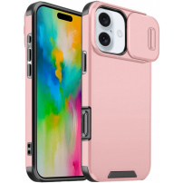 Matný kryt s posuvnou krytkou kamery pro iPhone 16 - růžový