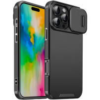 Matný kryt s posuvnou krytkou kamery pro iPhone 16 Pro - černý
