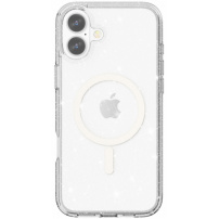 Transparentní kryt se třpytkami a MagSafe pro iPhone 16 - stříbrný
