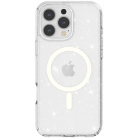 Transparentní kryt se třpytkami a MagSafe pro iPhone 16 Pro - stříbrný