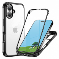 Pouzdro s rámečkem a tvrzeným sklem pro iPhone 16 - černé
