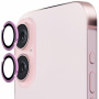 ENKAY tvrzená skla s kovovým rámečkem k ochraně čoček zadního fotoaparátu pro iPhone 16 / 16 Plus - růžová