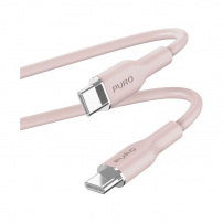 PURO Soft nabíjecí a datový kabel USB-C / USB-C pro iPhone / iPad / AirPods - 1,5 m - růžový