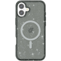 Transparentní kryt se třpytkami a MagSafe pro iPhone 16 - šedý
