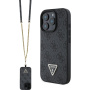 Guess 4G Strass Triangle Metal Logo kryt s popruhem pro iPhone 16 Pro - šedý