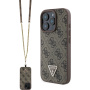 Guess 4G Strass Triangle Metal Logo kryt s popruhem pro iPhone 16 Pro Max - hnědý