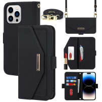 Flipové pouzdro s popruhem ve stylu psaníčka pro iPhone 15 Pro - černé