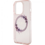 Guess Flowers Ring Glossy Logo kryt s MagSafe pro iPhone 16 Pro - růžový
