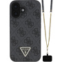 Guess 4G Strass Triangle Metal Logo kryt s popruhem pro iPhone 16 - šedý