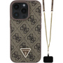 Guess 4G Strass Triangle Metal Logo kryt s popruhem pro iPhone 16 Pro - hnědý