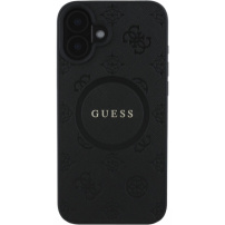 Guess Saffiano Peony Stamp kryt s MagSafe pro iPhone 16 - černý