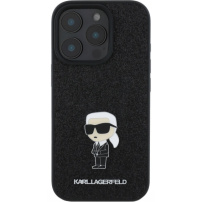 Karl Lagerfeld Fixed Glitter Metal Ikonik třpytivý kryt pro iPhone 16 Pro Max - černý