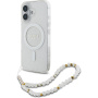 Guess IML Glitter Beads Strap kryt s poutkem a MagSafe pro iPhone 16 - stříbrný
