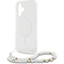 Guess IML Glitter Beads Strap kryt s poutkem a MagSafe pro iPhone 16 - stříbrný
