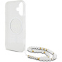 Guess IML Glitter Beads Strap kryt s poutkem a MagSafe pro iPhone 16 - stříbrný
