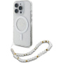 Guess IML Glitter Beads Strap kryt s poutkem a MagSafe pro iPhone 16 Pro Max - stříbrný