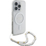 Guess IML Glitter Beads Strap kryt s poutkem a MagSafe pro iPhone 16 Pro Max - stříbrný