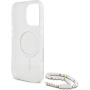 Guess IML Glitter Beads Strap kryt s poutkem a MagSafe pro iPhone 16 Pro Max - stříbrný