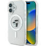 Karl Lagerfeld IML Glitter Karl and Choupette třpytivý kryt s MagSafe pro iPhone 16 - stříbrný