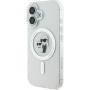 Karl Lagerfeld IML Glitter Karl and Choupette třpytivý kryt s MagSafe pro iPhone 16 - stříbrný