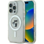 Karl Lagerfeld IML Glitter Karl and Choupette třpytivý kryt s MagSafe pro iPhone 16 Pro - stříbrný