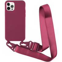 Matný kryt s nastavitelným popruhem pro iPhone 12 Pro Max - vínový