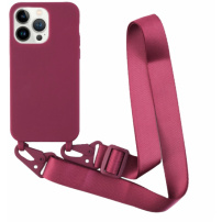 Matný kryt s nastavitelným popruhem pro iPhone 13 Pro - vínový
