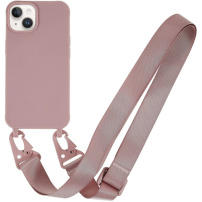 Matný kryt s nastavitelným popruhem pro iPhone 15 - starorůžový