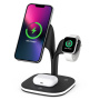 YM-UD22 3v1 magnetický bezdrátový stojánek s podsvícením pro iPhone / Apple Watch / AirPods - černý