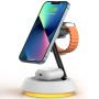Wiwu W002 3v1 magnetický bezdrátový stojánek s podsvícením pro iPhone / Apple Watch / AirPods - 15W - bílý