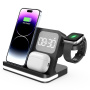 B-22 4v1 bezdrátový stojánek s hodinami pro iPhone / Apple Watch a Lightning konektorem pro AirPods - 15W - černý