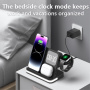 B-22 4v1 bezdrátový stojánek s hodinami pro iPhone / Apple Watch a Lightning konektorem pro AirPods - 15W - černý