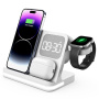 B-22 4v1 bezdrátový stojánek s hodinami pro iPhone / Apple Watch a Lightning konektorem pro AirPods - 15W - bílý