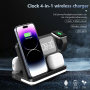 B-22 4v1 bezdrátový stojánek s hodinami pro iPhone / Apple Watch a Lightning konektorem pro AirPods - 15W - bílý