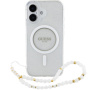 Guess IML Glitter Beads Strap kryt s poutkem a MagSafe pro iPhone 16 - stříbrný