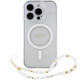 Guess IML Glitter Beads Strap kryt s poutkem a MagSafe pro iPhone 16 Pro Max - stříbrný