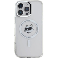 Karl Lagerfeld IML Choupette Head Metal Frame kryt s MagSafe pro iPhone 16 Pro Max - čirý
